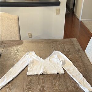 By Together Cream Fitted Long Sleeve Crop Blouse